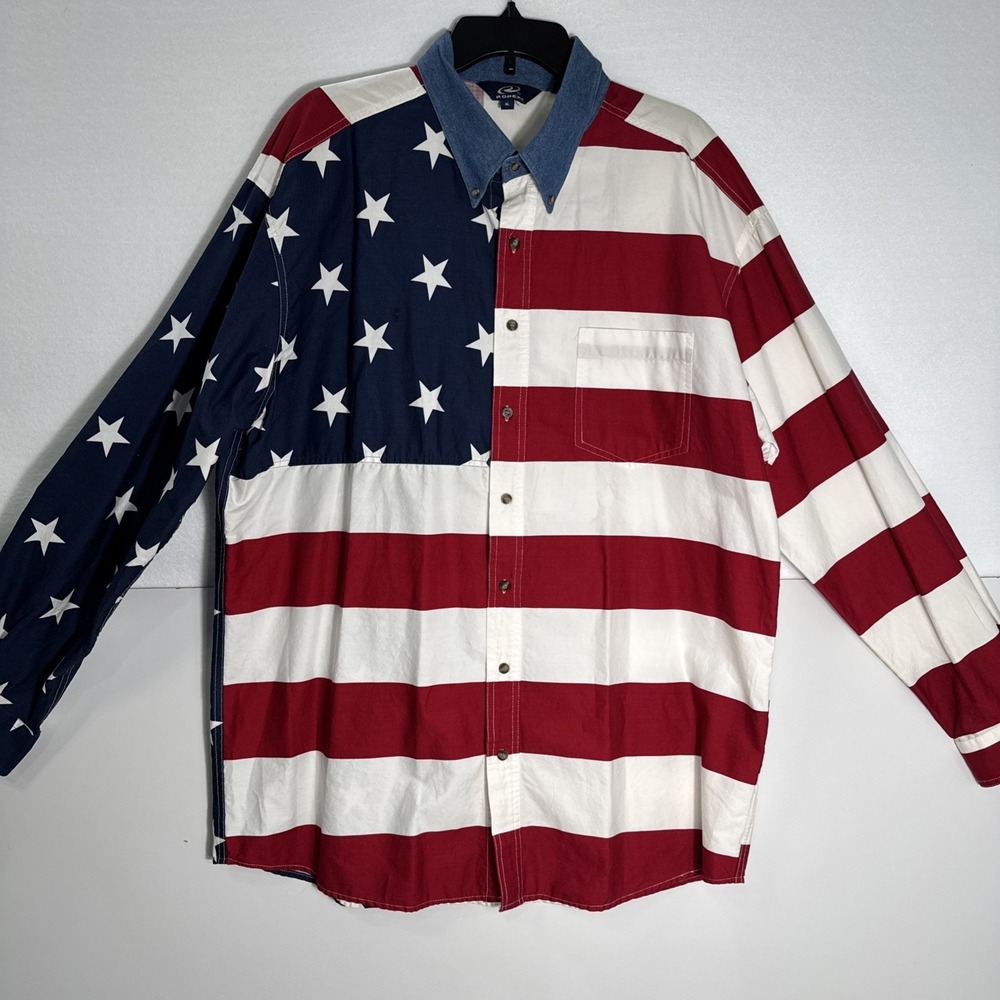 Roper Button Down Western Shirt Mens  Stars Stripes US Flag Red White Blue XL